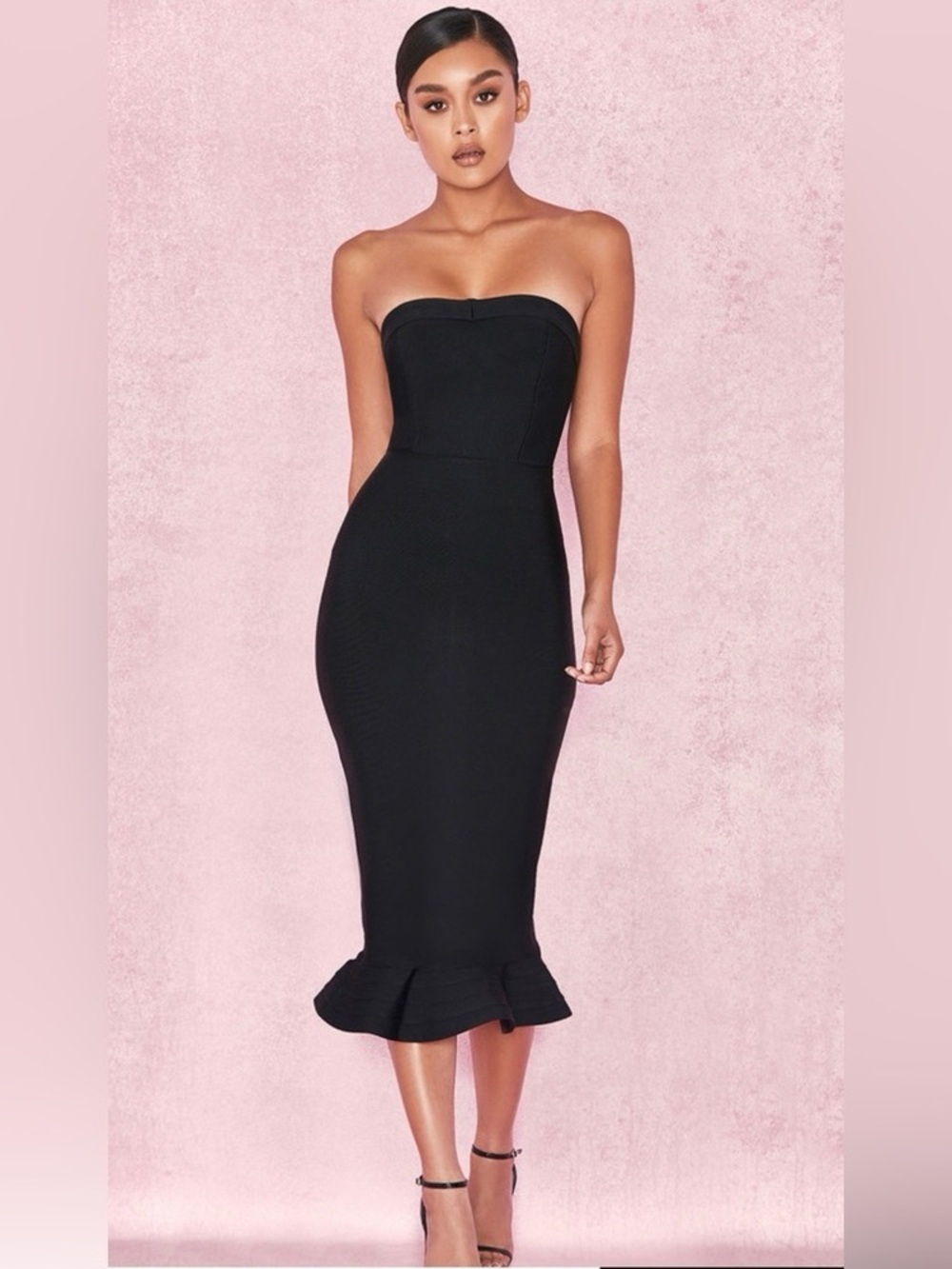 House of CB Fabrizio Strapless Black Midi Mermaid Dress Size Small - Picture 4 of 8